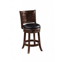 Kim 24 Inch Counter Stool, Solid Wood, Bonded Leather, Espresso, Black - BM274335