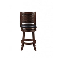 Kim 24 Inch Counter Stool, Solid Wood, Bonded Leather, Espresso, Black - BM274335
