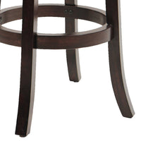 Kim 29 Inch Swivel Bar Stool, Solid Wood, Bonded Leather, Espresso, Black - BM274336