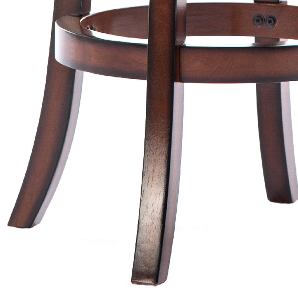 Pal 29 Inch Swivel Bar Stool, Solid Wood, Rich Bonded Leather, Brown - BM274338