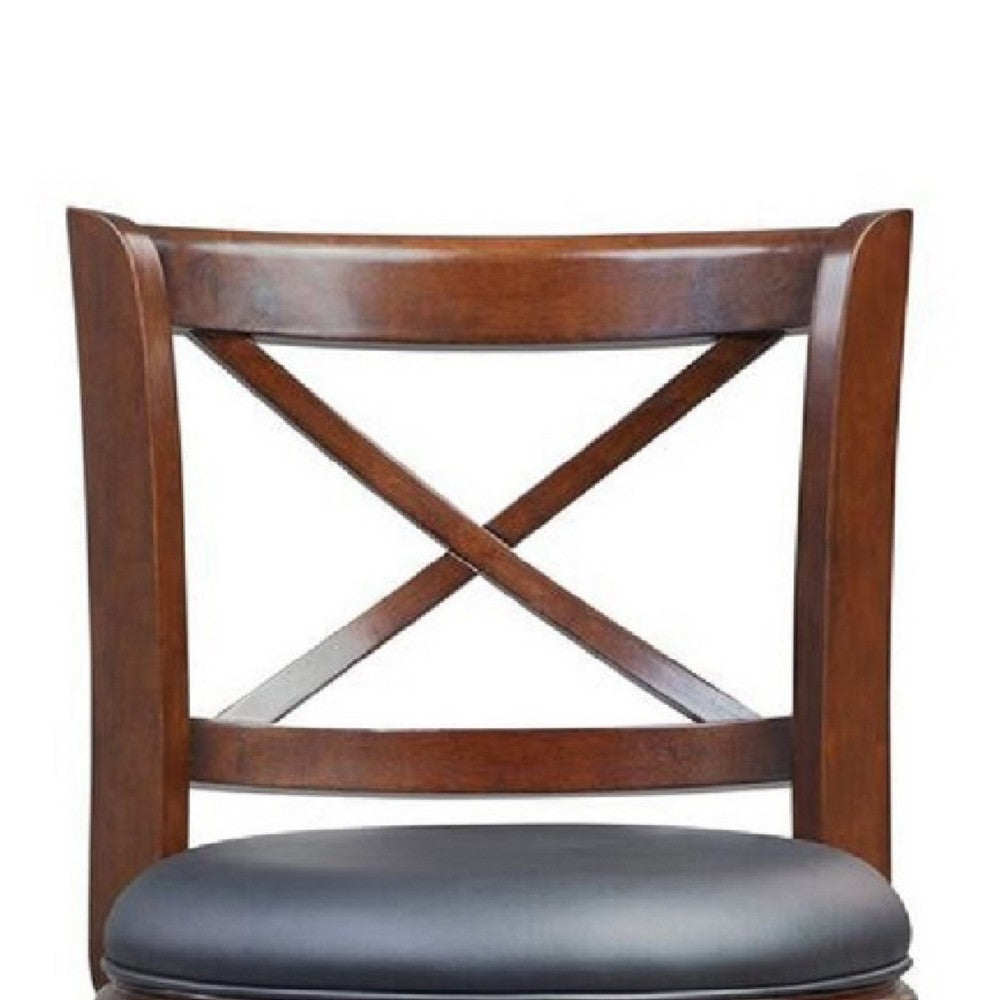 Gia 24 Inch Swivel Counter Stool, Solid Wood, Rich Faux Leather, Brown - BM274339