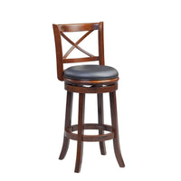 Gia 29 Inch Swivel Bar Stool, Solid Wood, Rich Vegan Faux Leather, Brown - BM274340