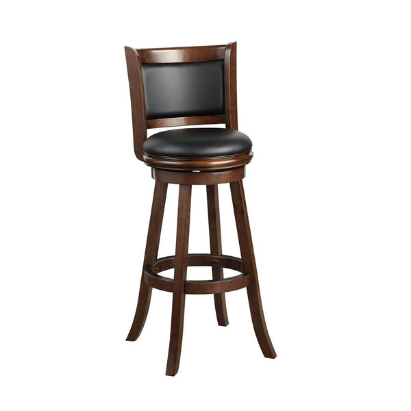 Pio 34 Inch Extra Tall Swivel Bar Stool, Wood, Faux Leather, Espresso Brown - BM274342