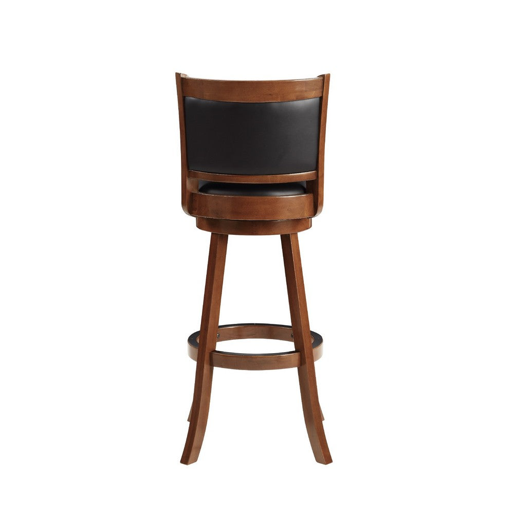 Pio 34 Inch Extra Tall Swivel Bar Stool, Wood, Faux Leather, Cherry Brown - BM274343