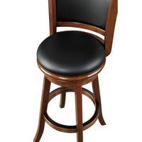 Pio 34 Inch Extra Tall Swivel Bar Stool, Wood, Faux Leather, Cherry Brown - BM274343