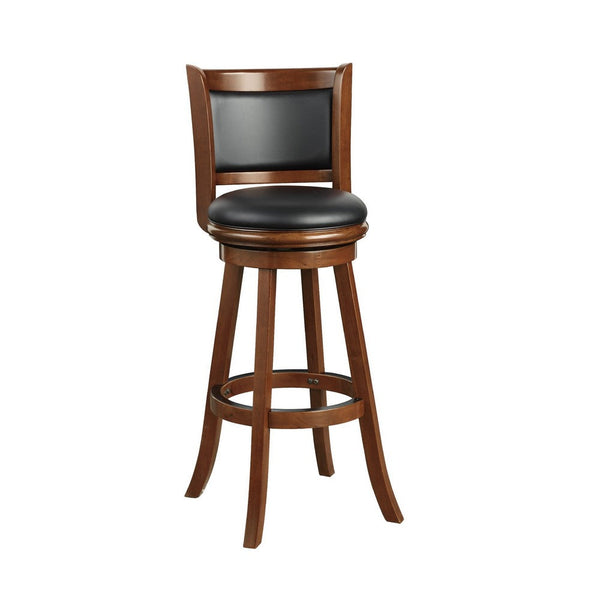 Pio 34 Inch Extra Tall Swivel Bar Stool, Wood, Faux Leather, Cherry Brown - BM274343