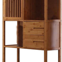 Axa 68 Inch Bamboo Left Facing Open Bookcase, 2 Cubbies, Shelves, Brown - BM274346