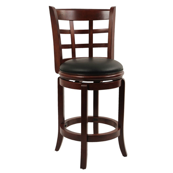 Sabi 24 inch Swivel Counter Stool, Solid Wood, Faux Leather, Brown, Black - BM274348