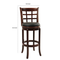 Sabi 29 inch Swivel Counter Stool, Solid Wood, Faux Leather, Brown, Black - BM274349