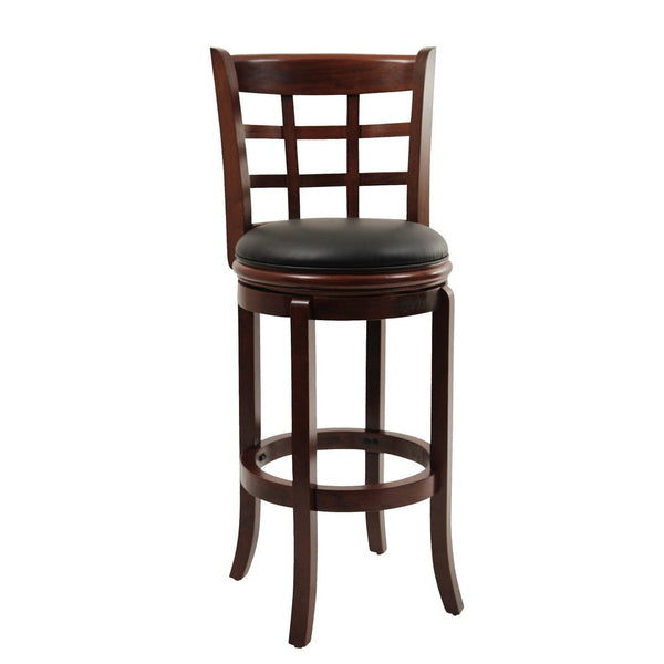 Sabi 29 inch Swivel Counter Stool, Solid Wood, Faux Leather, Brown, Black - BM274349