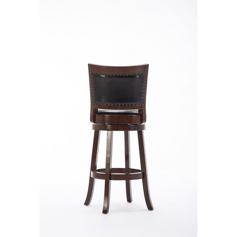 Sabi 24 inch Swivel Counter Stool, Solid Wood, Faux Leather, Brown, Black - BM274352