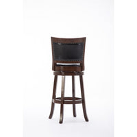 Sabi 24 inch Swivel Counter Stool, Solid Wood, Faux Leather, Brown, Black - BM274352