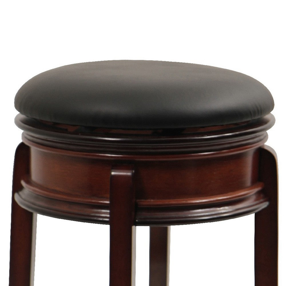 Sabi 24 inch Swivel Counter Stool, Solid Wood, Faux Leather, Brown, Black - BM274355