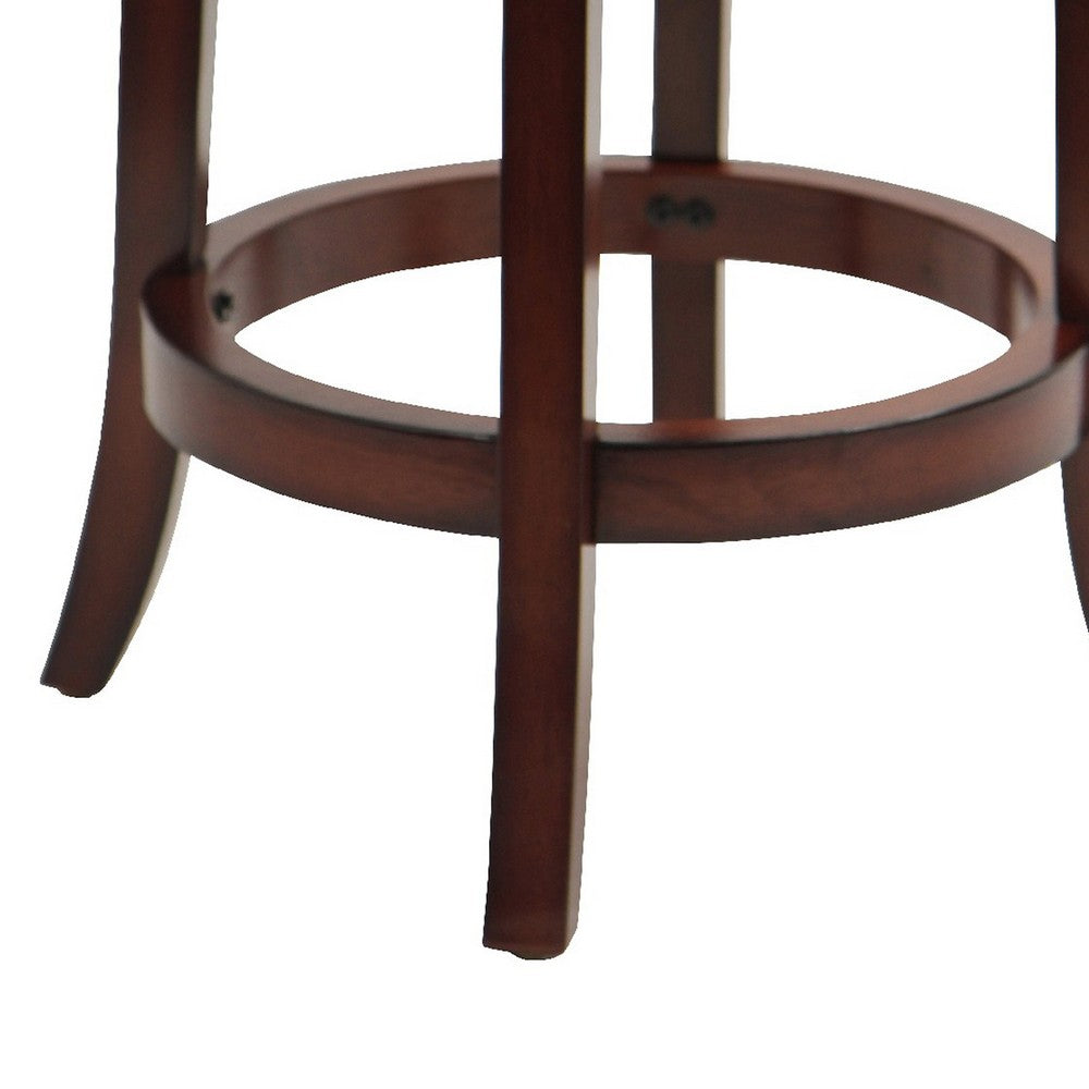 Sabi 24 inch Swivel Counter Stool, Solid Wood, Faux Leather, Brown, Black - BM274355