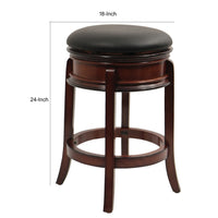 Sabi 24 inch Swivel Counter Stool, Solid Wood, Faux Leather, Brown, Black - BM274355