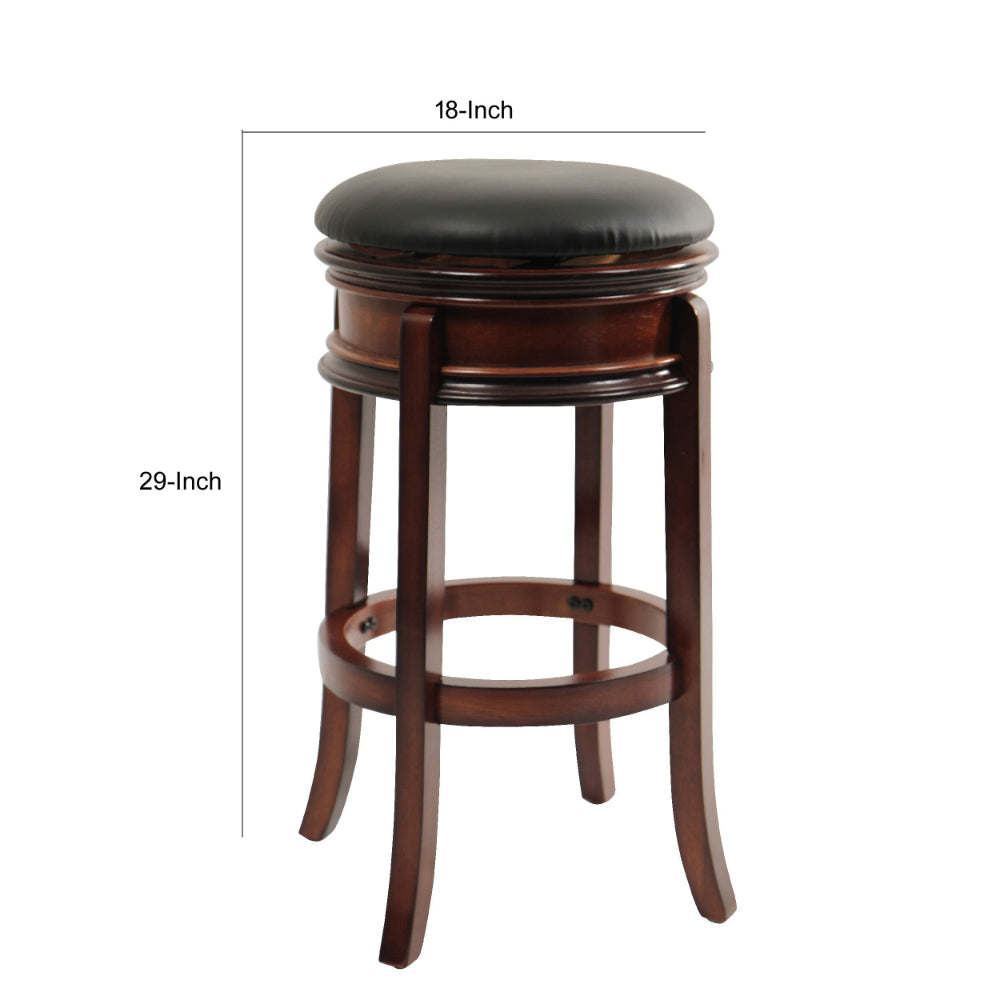 Sabi 24 inch Swivel Counter Stool, Solid Wood, Faux Leather, Brown, Black - BM274356