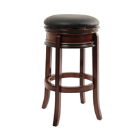 Sabi 24 inch Swivel Counter Stool, Solid Wood, Faux Leather, Brown, Black - BM274356