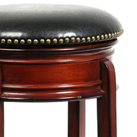 Sabi 24 inch Swivel Counter Stool, Solid Wood, Faux Leather, Brown, Black - BM274358