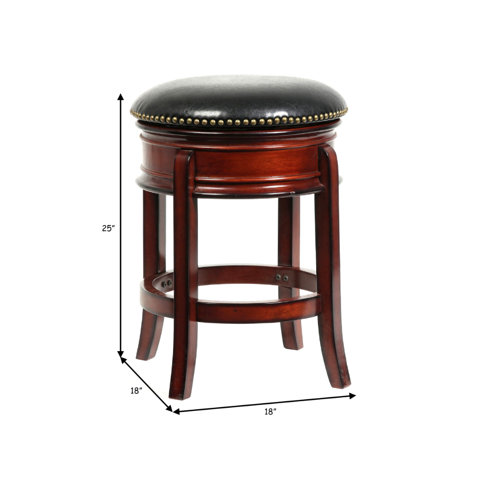 Sabi 24 inch Swivel Counter Stool, Solid Wood, Faux Leather, Brown, Black - BM274358