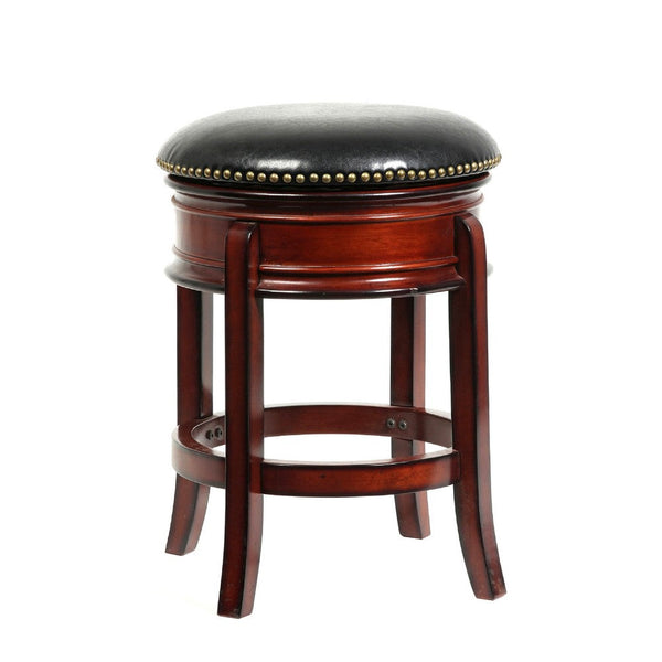 Sabi 24 inch Swivel Counter Stool, Solid Wood, Faux Leather, Brown, Black - BM274358