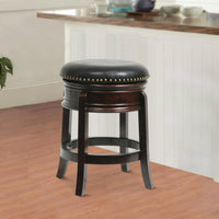 Sabi 24 inch Swivel Counter Stool, Solid Wood, Faux Leather, Brown, Black - BM274361
