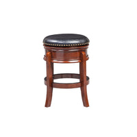 Sabi 24 inch Swivel Counter Stool, Solid Wood, Faux Leather, Brown, Black - BM274363