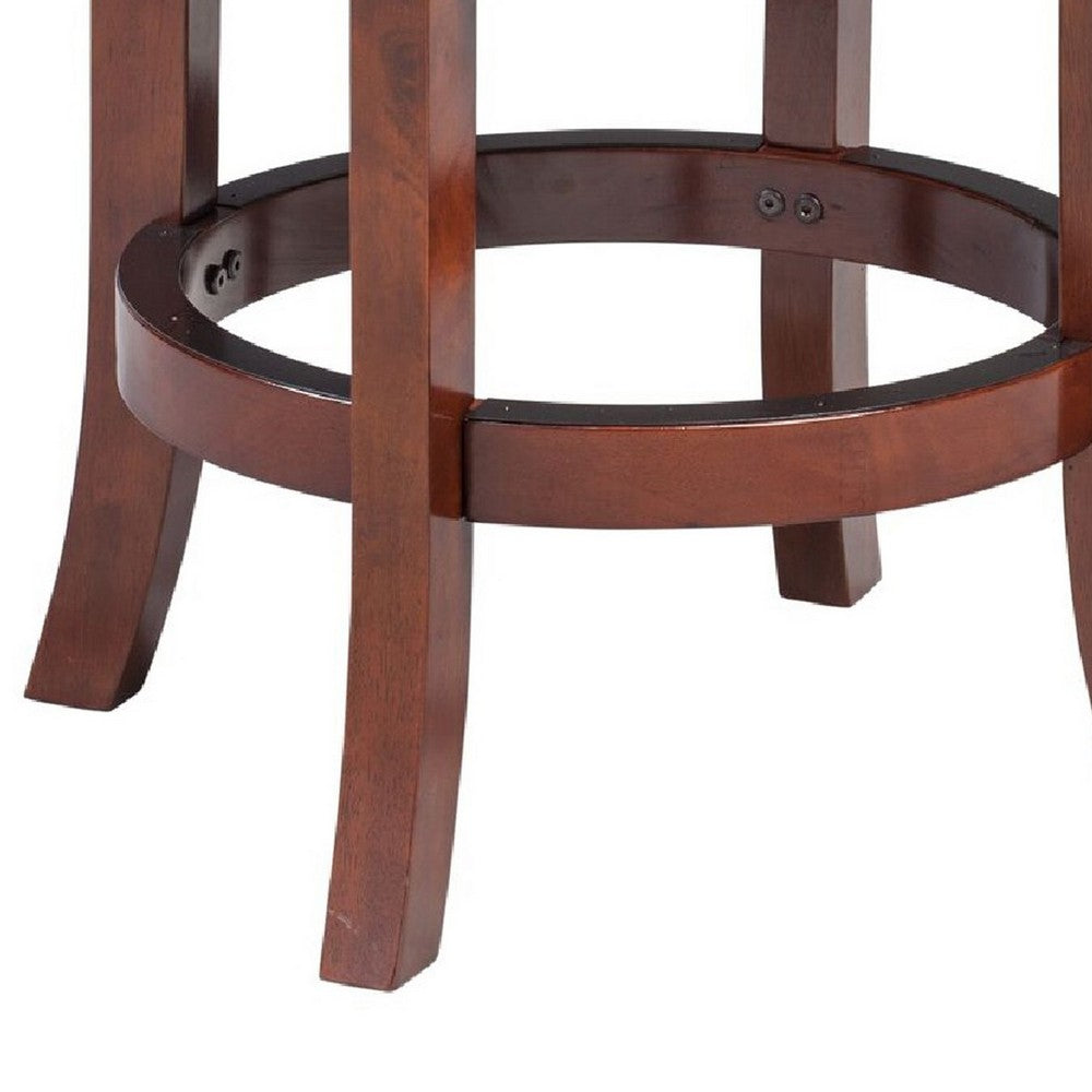 Sabi 24 inch Swivel Counter Stool, Solid Wood, Faux Leather, Brown, Black - BM274363