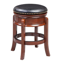 Sabi 24 inch Swivel Counter Stool, Solid Wood, Faux Leather, Brown, Black - BM274363