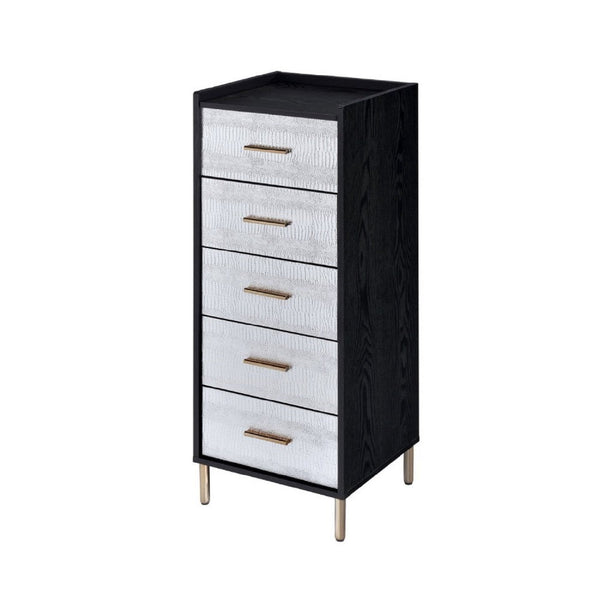 San 45 Inch 5 Drawer Jewelry Storage Chest, Gold Legs, Black and Silver - BM274615