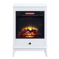 Etu 32 Inch Wood End Table with LED Electric Fireplace, 1 Drawer, White - BM274625