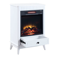 Etu 32 Inch Wood End Table with LED Electric Fireplace, 1 Drawer, White - BM274625