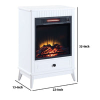 Etu 32 Inch Wood End Table with LED Electric Fireplace, 1 Drawer, White - BM274625