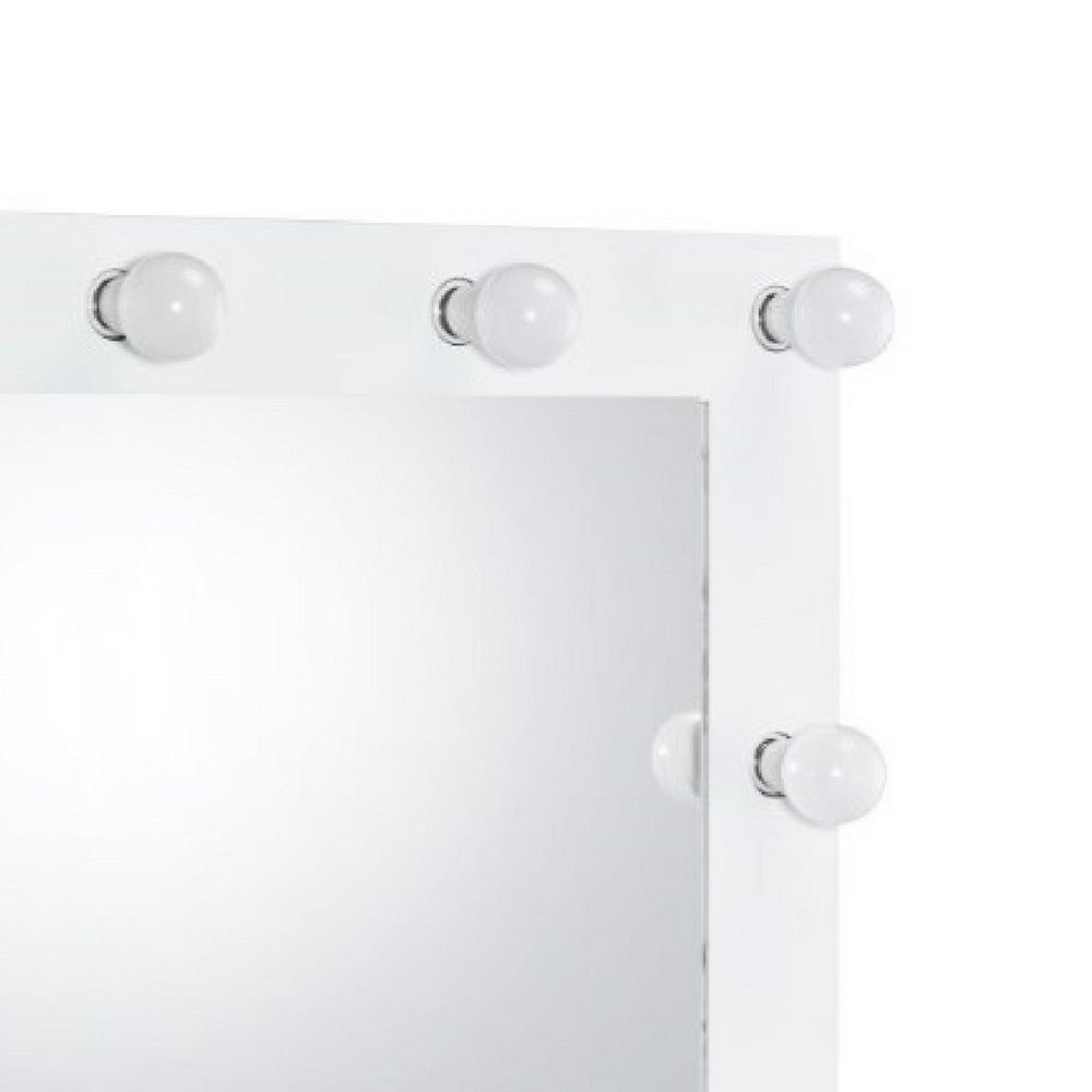 32 Inch Modern Lighted Mirror, 2 Power Outlets, 10 Bulb Sockets, White - BM274648