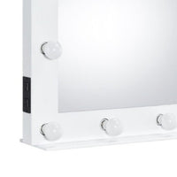 32 Inch Modern Lighted Mirror, 2 Power Outlets, 10 Bulb Sockets, White - BM274648