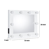 32 Inch Modern Lighted Mirror, 2 Power Outlets, 10 Bulb Sockets, White - BM274648