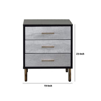 San 19 Inch Glamorous Style Nightstand, 3 Drawers, Black, Silver, Gold - BM274661