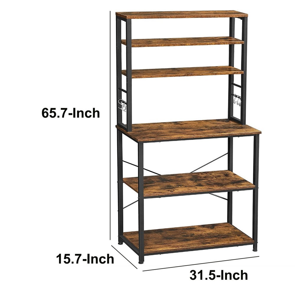 Hugh 66 Inch Wood Baker's Rack Kitchen Shelves, 6 Tier Frame, Rustic Brown - BM274771