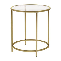 Kin 22 Inch End Table, Round Metal Frame, Tempered Glass Shelf, Gold - BM274787