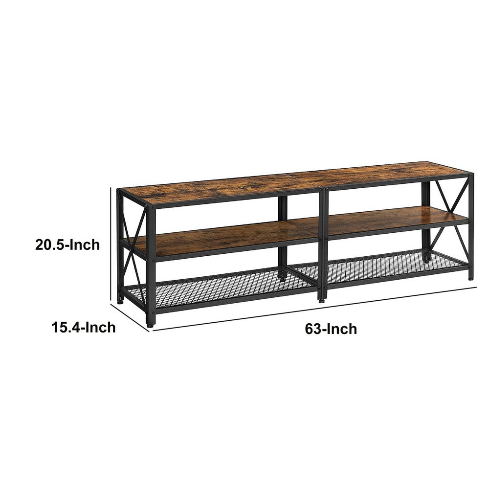 Sam 63 Inch Wood TV Stand Entertainment Center,2 Tier Shelves, Rustic Brown - BM274798