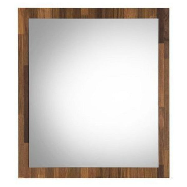 32 Inch Wall Mirror, Rectangular Portrait Plank Wood Frame, Walnut Brown - BM275052