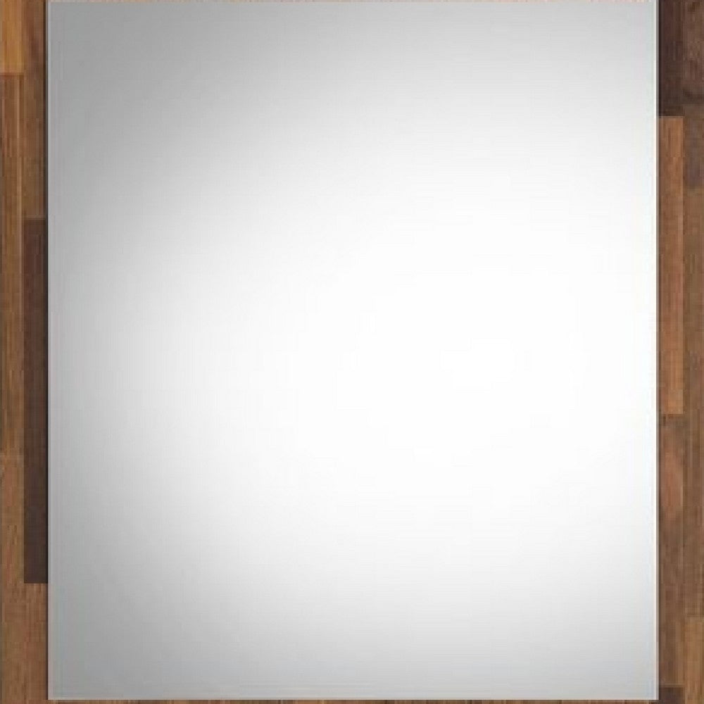 32 Inch Wall Mirror, Rectangular Portrait Plank Wood Frame, Walnut Brown - BM275052