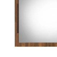 32 Inch Wall Mirror, Rectangular Portrait Plank Wood Frame, Walnut Brown - BM275052