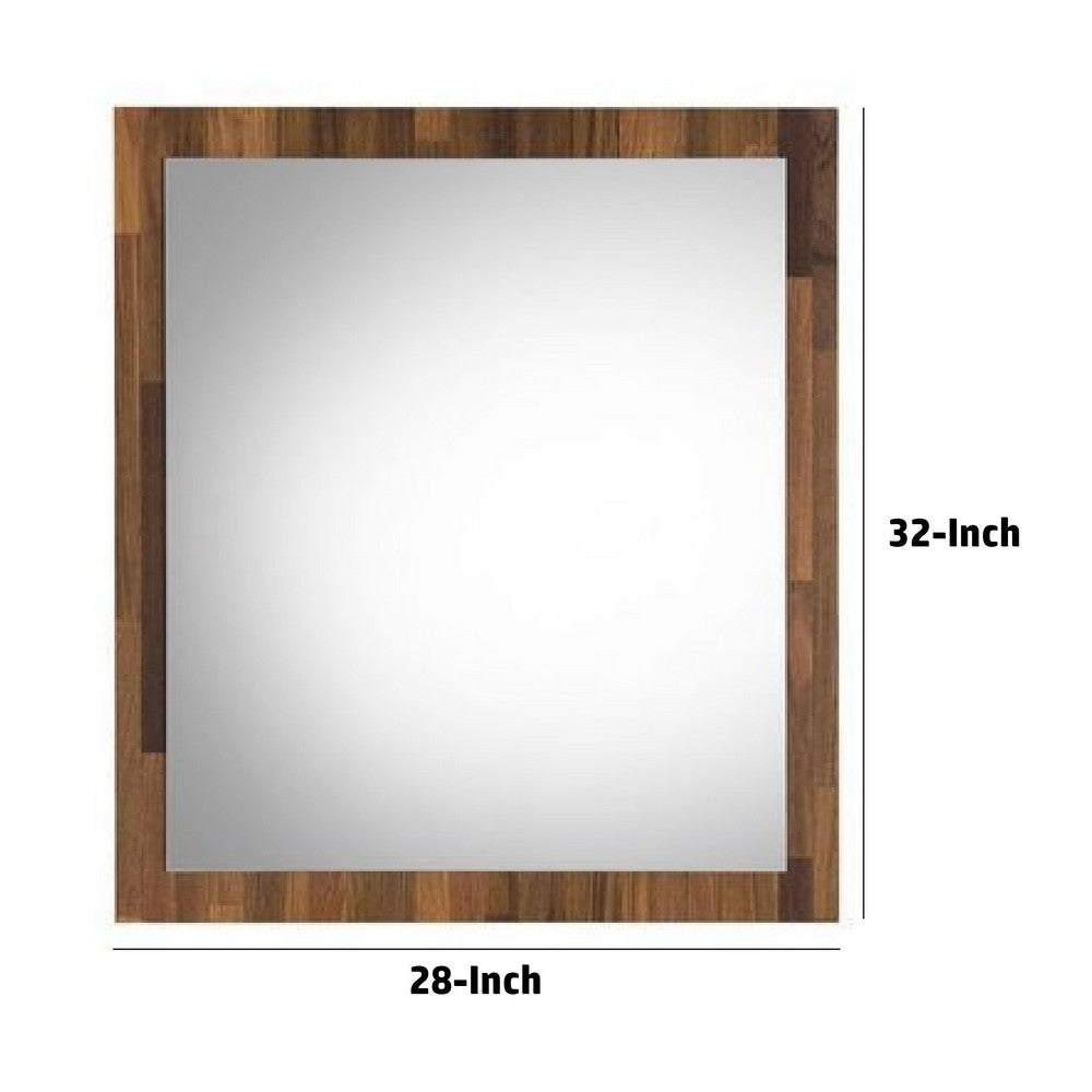 Benjara 32 Inch Wall Mirror, Rectangular Portrait Plank Wood Frame