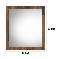 32 Inch Wall Mirror, Rectangular Portrait Plank Wood Frame, Walnut Brown - BM275052