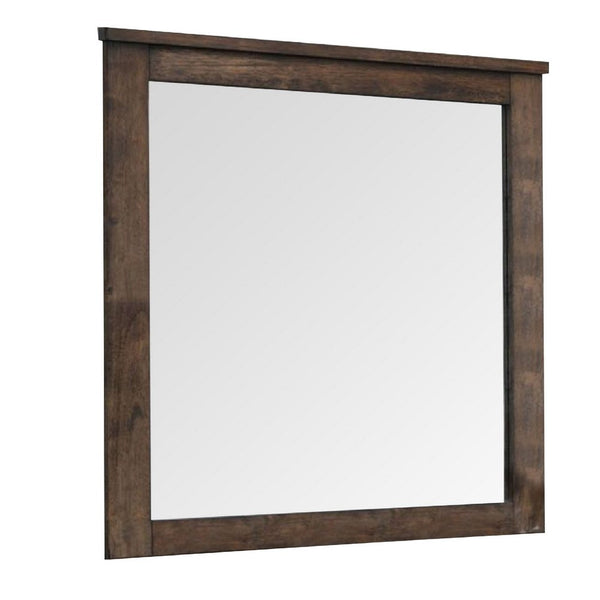41 Inch Wood Portrait Mirror, Beveled Trim Top, Wood Grain, Oak Brown - BM275062