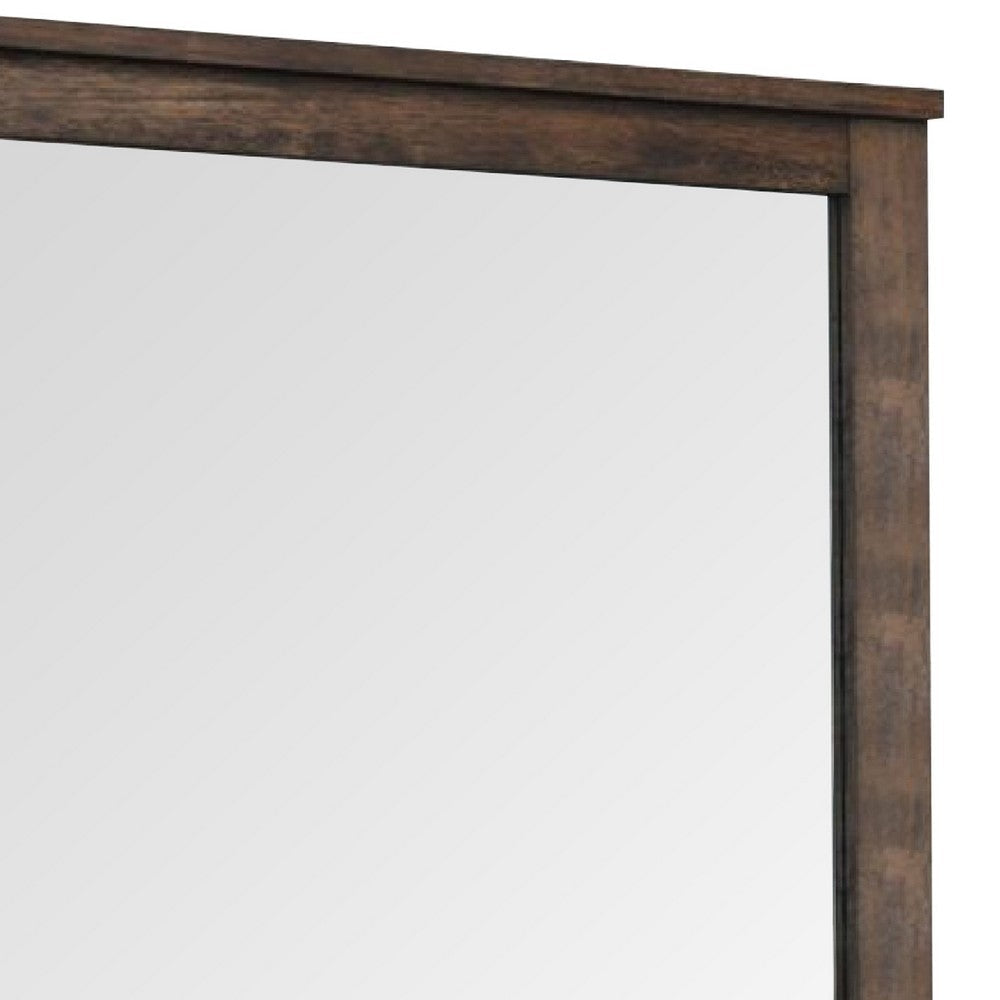 41 Inch Wood Portrait Mirror, Beveled Trim Top, Wood Grain, Oak Brown - BM275062