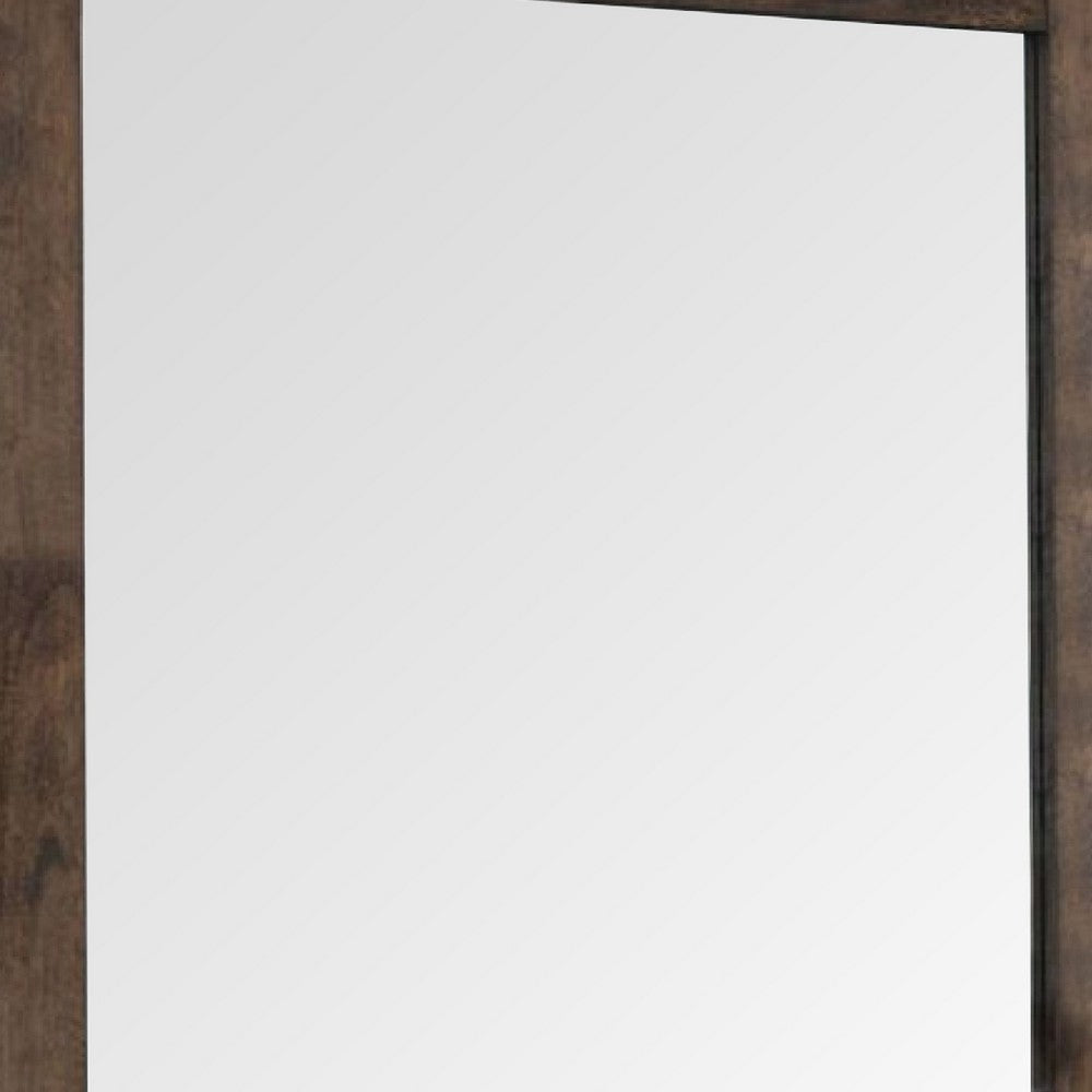 41 Inch Wood Portrait Mirror, Beveled Trim Top, Wood Grain, Oak Brown - BM275062