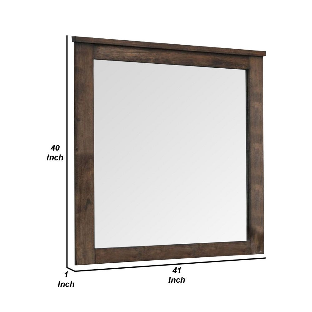 41 Inch Wood Portrait Mirror, Beveled Trim Top, Wood Grain, Oak Brown - BM275062