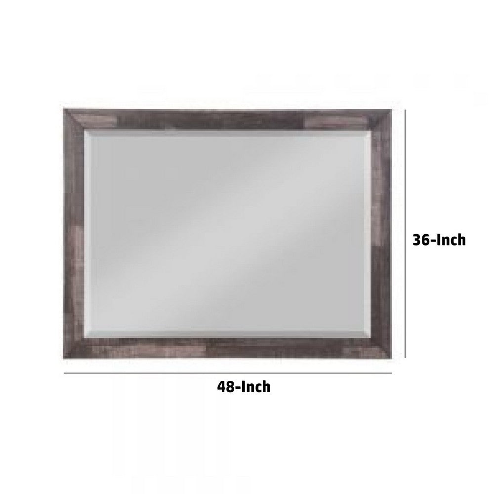 48 Inch Wood Mirror, Landscape, Beveled, Rustic Brown - BM275064