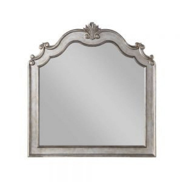 43 Inch Wood Mirror, Scalloped Crown Top, Poly Resin, Silver - BM275065